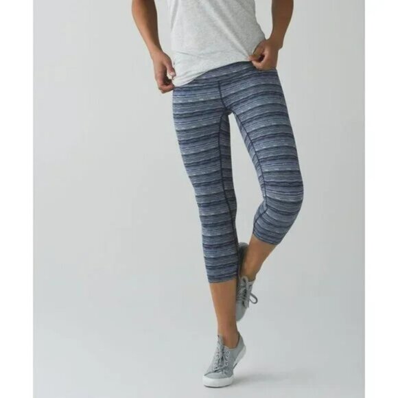 Lululemon Wunder Under Crop Space Dye Twist Sapphire Blue Multi Size 6 - Picture 1 of 7